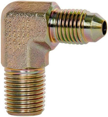 Voss - 7/16-20 x 1/4 Male Thread, Zinc Plated Carbon Steel Industrial Pipe 90° Elbow Adapter - MJIC x MBSPT - Industrial Tool & Supply