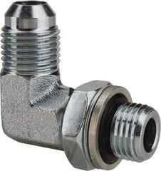 Voss - 9/16-18 x 1/4 Male Thread, Zinc Plated Carbon Steel Industrial Pipe 90° Elbow Adapter - MJIC x MBSPP - Industrial Tool & Supply