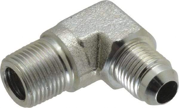 Voss - 9/16-18 x 3/8 Male Thread, Zinc Plated Carbon Steel Industrial Pipe 90° Elbow Adapter - MJIC x MBSPT - Industrial Tool & Supply