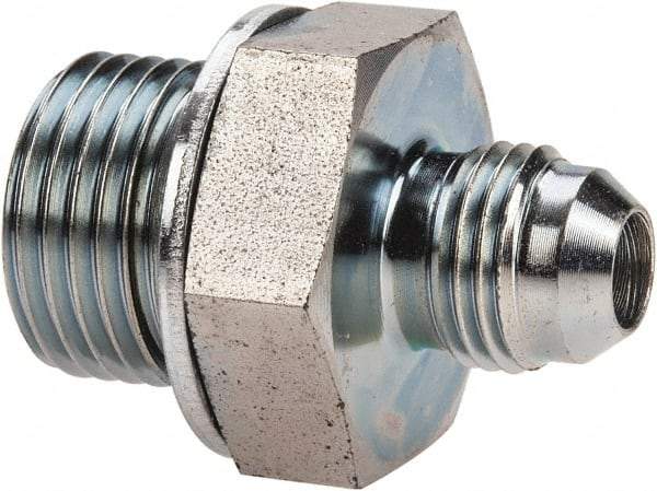 Voss - 9/16-18 x 1/2 Male Thread, Zinc Plated Carbon Steel Industrial Pipe Adapter - MJIC x MBSPP - Industrial Tool & Supply