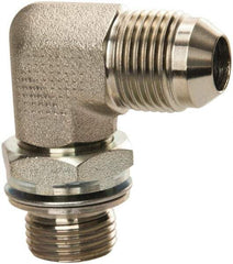 Voss - 3/4-16 x M18x1.5 Male Thread, Zinc Plated Carbon Steel Industrial Pipe 90° Elbow Adapter - MJIC x Male Metric - Industrial Tool & Supply