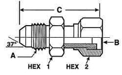 Voss - 9/16-18 Male Thread x 11/16-16 Female Thread, Zinc Plated Carbon Steel Industrial Pipe Adapter - MJIC x FORFS - Industrial Tool & Supply