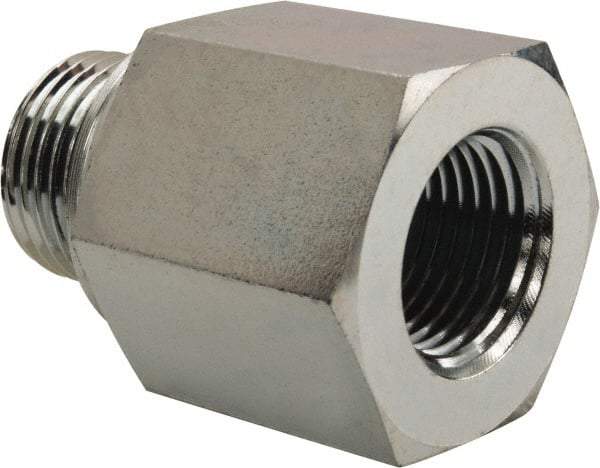 Voss - M18x1.5 Male Thread x 3/8 Female Thread, Zinc Plated Carbon Steel Industrial Pipe Adapter - Male Metric x FNPT - Industrial Tool & Supply