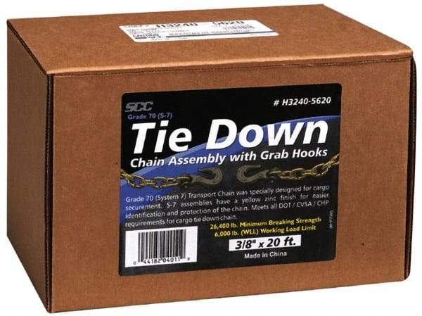 Peerless Chain - 5/16" Welded Tie Down Chain - 3,900 Lb Capacity, Grade 43, 20' Long, High Grade Carbon Steel, Self-Colored Finish - Industrial Tool & Supply