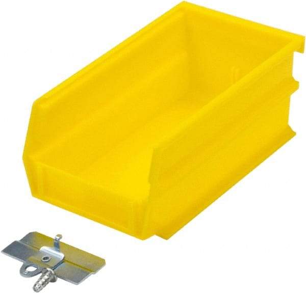 Triton - 7-3/8" Deep, Yellow Polypropylene Hopper Stacking Bin - 3" High x 4-1/8" Wide x 7-3/8" Long - Industrial Tool & Supply