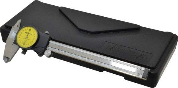 Mitutoyo - 0mm to 150mm Range, 0.02 mm Graduation, 2mm per Revolution, Dial Caliper - Yellow Face, 50mm Jaw Length, Accurate to 0.03mm - Industrial Tool & Supply