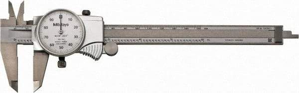 Mitutoyo - 0" to 6" Range, 0.001" Graduation, 0.1" per Revolution, Dial Caliper - White Face, 1-9/16" Jaw Length, Accurate to 0.0010" - Industrial Tool & Supply