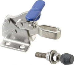 Gibraltar - 350 Lb Holding Capacity, Horizontal Handle, Manual Hold Down Toggle Clamp - 173° Handle Movement, 92° Bar Opening, U-Bar, Flanged Base, Electro-Plated Zinc, Stainless Steel - Industrial Tool & Supply