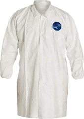Dupont - Size 5XL White Disposable Chemical Resistant Lab Coat - Tyvek, Snap Front, Elastic Cuff - Industrial Tool & Supply