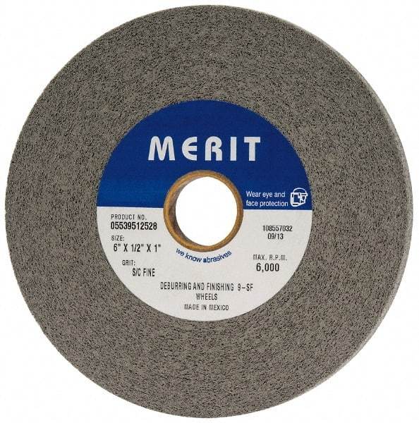 Merit Abrasives - 6" Diam, 1/2" Face Width, 1" Center Hole, Fine Grade, Silicon Carbide Deburring Wheel - Convolute, Hard Density 9 Grade, 6,000 RPM - Industrial Tool & Supply