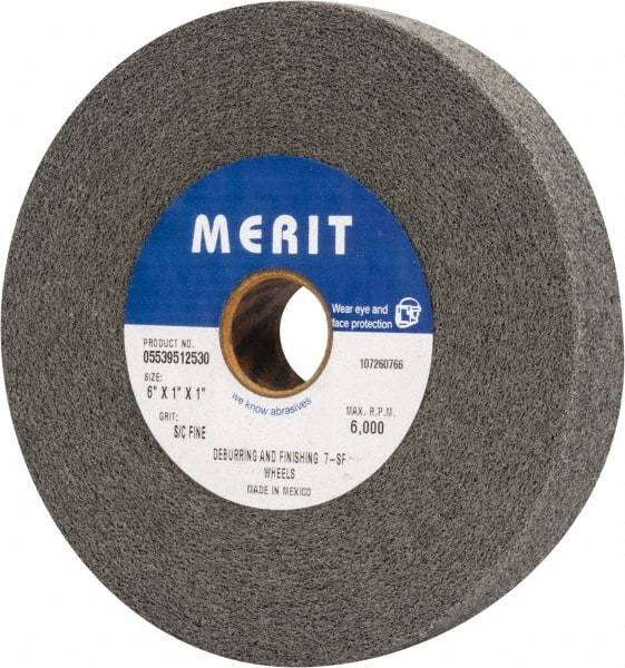 Merit Abrasives - 6" Diam, 1" Face Width, 1" Center Hole, Fine Grade, Silicon Carbide Deburring Wheel - Convolute, Hard Density 7 Grade, 6,000 RPM - Industrial Tool & Supply