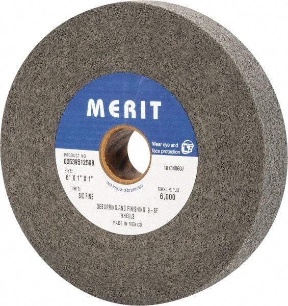 Merit Abrasives - 6" Diam, 1" Face Width, 1" Center Hole, Fine Grade, Silicon Carbide Deburring Wheel - Convolute, Hard Density 9 Grade, 6,000 RPM - Industrial Tool & Supply