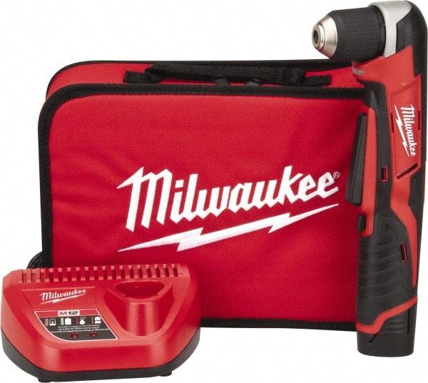 Milwaukee Tool - 12 Volt 3/8" Chuck Right Angle Handle Cordless Drill - 0-800 RPM, Keyless Chuck, Reversible, 1 Lithium-Ion Battery Included - Industrial Tool & Supply