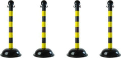 PRO-SAFE - 41" High, 2" Pole Diam, Warning Post - 16" Base Diam, Black & Yellow Plastic Post - Industrial Tool & Supply