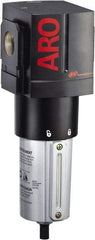 ARO/Ingersoll-Rand - 1" Port, 10.811" High x 3.858" Wide Heavy Duty Filter with Metal Bowl, Automatic Drain - 353 SCFM, 250 Max psi, 175°F Max Temp, Sight Glass Included, Modular Connection, 5.9 oz Bowl Capacity - Industrial Tool & Supply