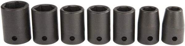 Proto - 7 Piece 1/2" Drive Black Finish Impact Socket Set - 6 Points, 7/16" to 13/16" Range, Inch Measurement Standard - Industrial Tool & Supply