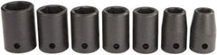Proto - 7 Piece 1/2" Drive Black Finish Impact Socket Set - 6 Points, 7/16" to 13/16" Range, Inch Measurement Standard - Industrial Tool & Supply