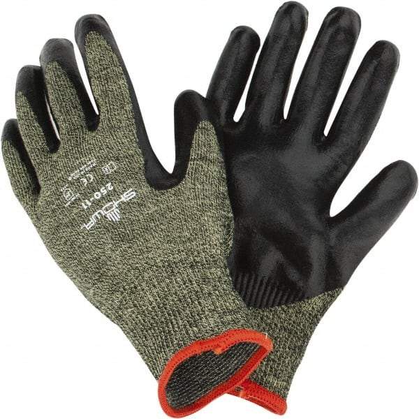 SHOWA - Size 2XL (11), ANSI Cut Lvl 4, Puncture Lvl 4, Abrasion Lvl 5, Nitrile Coated Cut Resistant Gloves - Palm & Fingers Coated, Kevlar/Stainless Steel Lining, Yellow/Black, Paired - Industrial Tool & Supply