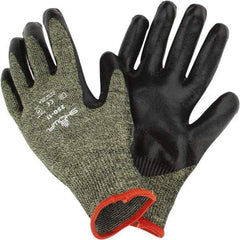 SHOWA - Size 2XL (11), ANSI Cut Lvl 4, Puncture Lvl 4, Abrasion Lvl 5, Nitrile Coated Cut Resistant Gloves - Palm & Fingers Coated, Kevlar/Stainless Steel Lining, Yellow/Black, Paired - Industrial Tool & Supply