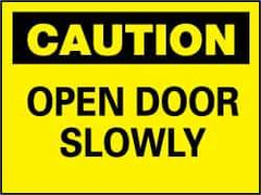 NMC - Caution - Open Door Slowly, Plastic Fire and Exit Sign - 10" Wide x 7" High - Industrial Tool & Supply