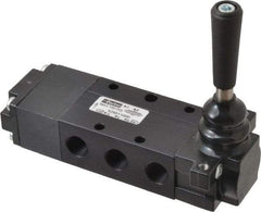 Parker - 0.83 CV Rate, 1/4" NPT Inlet Direct Air 4 Mechanical Spool Valve - 4 Way, 3 Position EC, Lever Spring Return, 150 Max psi - Industrial Tool & Supply