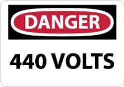 NMC - Accident Prevention Label, Header: DANGER - Legend: Danger - 440 Volts, English, Red, Black & White, 5" Long x 3" High, Sign Muscle Finish - Industrial Tool & Supply