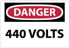 NMC - Accident Prevention Label, Header: DANGER - Legend: Danger - 440 Volts, English, Red, Black & White, 5" Long x 3" High, Sign Muscle Finish - Industrial Tool & Supply
