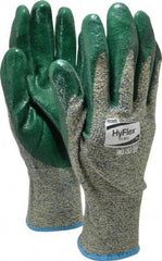 Ansell - Size 2XL (11), ANSI Cut Lvl 4, Abrasion Lvl 3, Nitrile Coated Cut Resistant Gloves - 12" Long, Palm & Fingers Coated, Kevlar Lining, Knit Wrist, Green, Paired - Industrial Tool & Supply