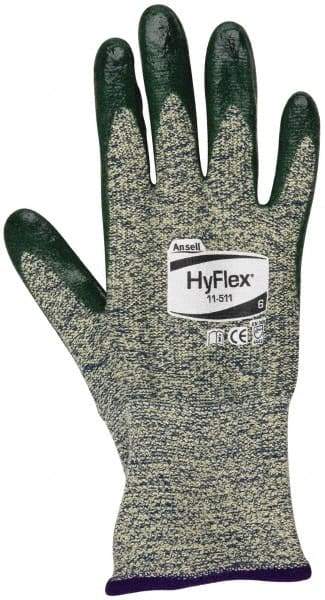 Ansell - Size XS (6), ANSI Cut Lvl 4, Abrasion Lvl 3, Nitrile Coated Cut Resistant Gloves - 12" Long, Palm & Fingers Coated, Kevlar Lining, Knit Wrist, Green, Paired - Industrial Tool & Supply