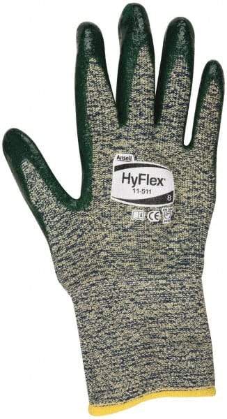Ansell - Size M (8), ANSI Cut Lvl 4, Abrasion Lvl 3, Nitrile Coated Cut Resistant Gloves - 12" Long, Palm & Fingers Coated, Kevlar Lining, Knit Wrist, Green, Paired - Industrial Tool & Supply