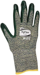 Ansell - Size M (8), ANSI Cut Lvl 4, Abrasion Lvl 3, Nitrile Coated Cut Resistant Gloves - 12" Long, Palm & Fingers Coated, Kevlar Lining, Knit Wrist, Green, Paired - Industrial Tool & Supply