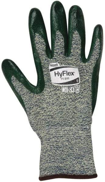Ansell - Size L (9), ANSI Cut Lvl 4, Abrasion Lvl 3, Nitrile Coated Cut Resistant Gloves - 12" Long, Palm & Fingers Coated, Kevlar Lining, Knit Wrist, Green, Paired - Industrial Tool & Supply