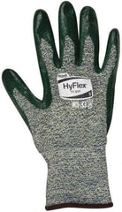 Ansell - Size L (9), ANSI Cut Lvl 4, Abrasion Lvl 3, Nitrile Coated Cut Resistant Gloves - 12" Long, Palm & Fingers Coated, Kevlar Lining, Knit Wrist, Green, Paired - Industrial Tool & Supply