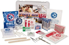 Medique - 120 Piece, Multipurpose/Auto/Travel First Aid Kit - 10" Wide x 3-1/2" Deep x 7-1/2" High, Plastic Case - Industrial Tool & Supply