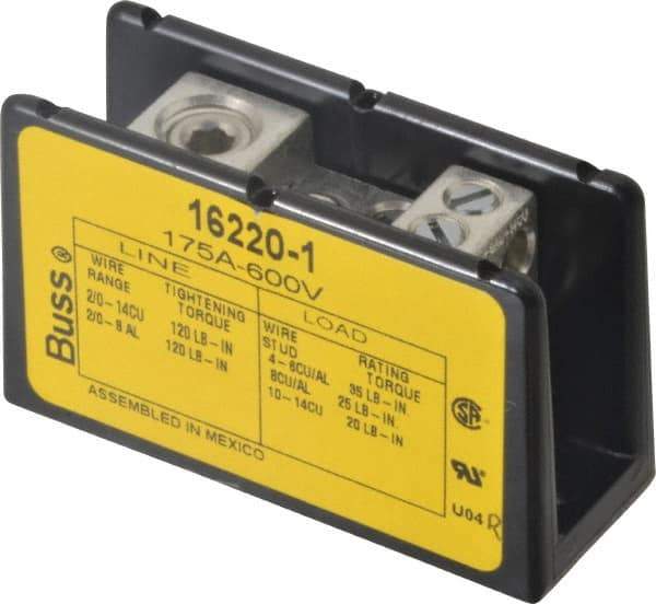Cooper Bussmann - 1 Pole, 175 Amp, 8-2/0 AWG (Al), 14-2/0 AWG (Cu) Primary, 4-14 AWG (Cu), 4-8 AWG (Al) Secondary, Thermoplastic Power Distribution Block - 600 VAC/VDC, 1 Primary Connection, 1.96 Inch Long x 3.32 Inch Deep x 4 Inch High - Industrial Tool & Supply