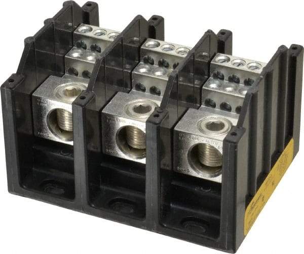 Cooper Bussmann - 3 Poles, 310 Amp, 350 kcmil-6 AWG (Cu/Al) Primary, 4-12 AWG (Al), 4-14 AWG (Cu) Secondary, Thermoplastic Power Distribution Block - 600 VAC/VDC, 1 Primary Connection, 5.2 Inch Long x 3.32 Inch Deep x 4 Inch High - Industrial Tool & Supply