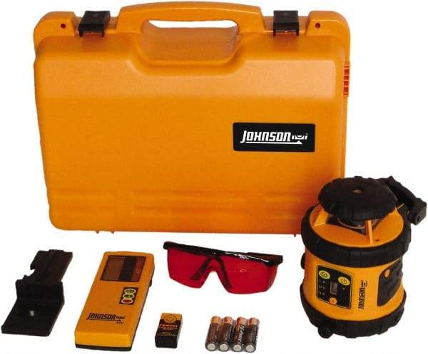 Johnson Level & Tool - 800' (Exterior) Measuring Range, 1/8" at 50' Accuracy, Self-Leveling Rotary Laser - ±3° Self Leveling Range, 200, 400 & 600 RPM, 2 Beams, AA Battery Included - Industrial Tool & Supply