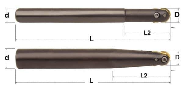 Minicut International - 3/4" Cut Diam, 0.512" Max Depth of Cut, 1" Shank Diam, 9.437" OAL, Indexable Ball Nose End Mill - 3" Head Length, Straight Shank, BNMI Toolholder, BNSI 0750 Insert - Industrial Tool & Supply