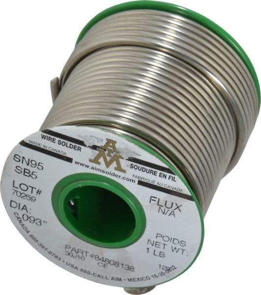 Value Collection - 0.0930 Inch Diameter, Alloy 95/5S6, Lead Free Solder - 1 Lb., 13 Gauge - Exact Industrial Supply