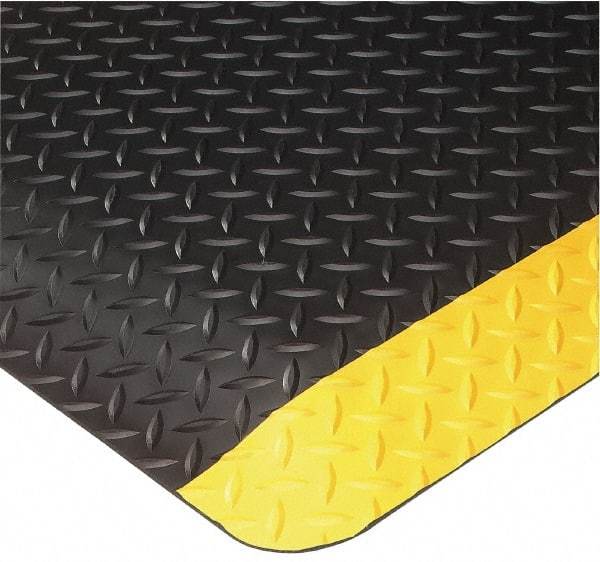 Wearwell - 10' Long x 3' Wide, Dry Environment, Anti-Fatigue Matting - Black with Yellow Borders, Vinyl with Nitrile Blend Base, Beveled on 4 Sides - Industrial Tool & Supply