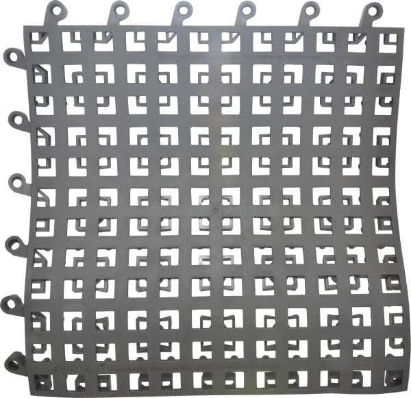 Wearwell - 18" Long x 18" Wide x 7/8" Thick, Anti-Fatigue Modular Matting Soft Open Grid - Male & Female, 4 Interlocking Sides, Charcoal, For Dry & Wet Areas, Series 564 - Industrial Tool & Supply