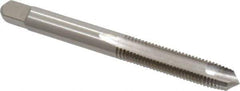 Kennametal - 1/4-28 UNF, 2 Flute, Bright Finish, High Speed Steel Spiral Point Tap - Plug Chamfer, Right Hand Thread, 2-1/2" OAL, 1" Thread Length, 0.255" Shank Diam, 3B Class of Fit, Series 5301 - Exact Industrial Supply