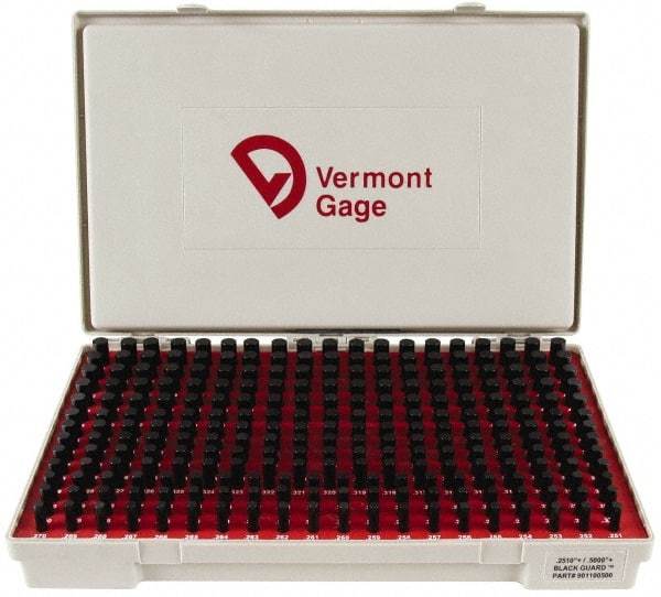 Vermont Gage - 250 Piece, 0.251-0.5 Inch Diameter Plug and Pin Gage Set - Plus 0.0002 Inch Tolerance, Class ZZ - Industrial Tool & Supply