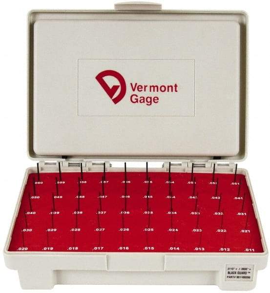 Vermont Gage - 50 Piece, 0.011-0.06 Inch Diameter Plug and Pin Gage Set - Plus 0.0002 Inch Tolerance, Class ZZ - Industrial Tool & Supply