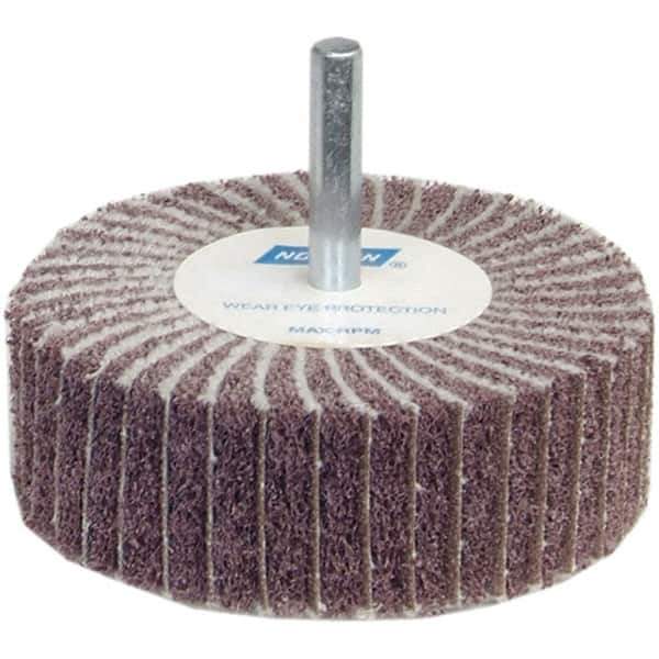 Norton - 2" Diam x 1" Face Width, Medium Ceramic Alumina Nonwoven & Coated Mounted Flap Wheel - 1/4" Shank Mount, 60 Grit, Interleaf, 12,000 Max RPM - Industrial Tool & Supply