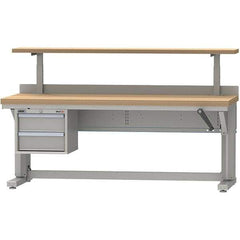 LISTA - 72 Wide x 30" Deep x 58" High, Butcher Block Manual Height Adjustable Workstation - Adjustable Height Legs, Classic Blue - Industrial Tool & Supply