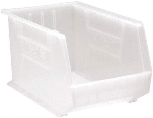 Quantum Storage - 75 Lb. Load Capacity, 18" Deep, Clear Polypropylene Hopper Stacking Bin - 10" High x 11" Wide x 18" Long - Industrial Tool & Supply