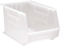 Quantum Storage - 75 Lb. Load Capacity, 18" Deep, Clear Polypropylene Hopper Stacking Bin - 10" High x 11" Wide x 18" Long - Industrial Tool & Supply