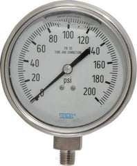 Wika - 4" Dial, 1/4 Thread, 0-200 Scale Range, Pressure Gauge - Lower Connection Mount, Accurate to 1% of Scale - Industrial Tool & Supply