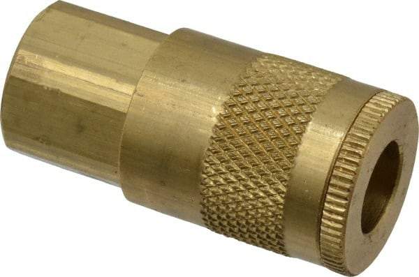 Parker - 1/8-27 Female NPTF Tru-Flate Automotive Pneumatic Hose Coupler - Brass, 1/4" Body Diam - Industrial Tool & Supply